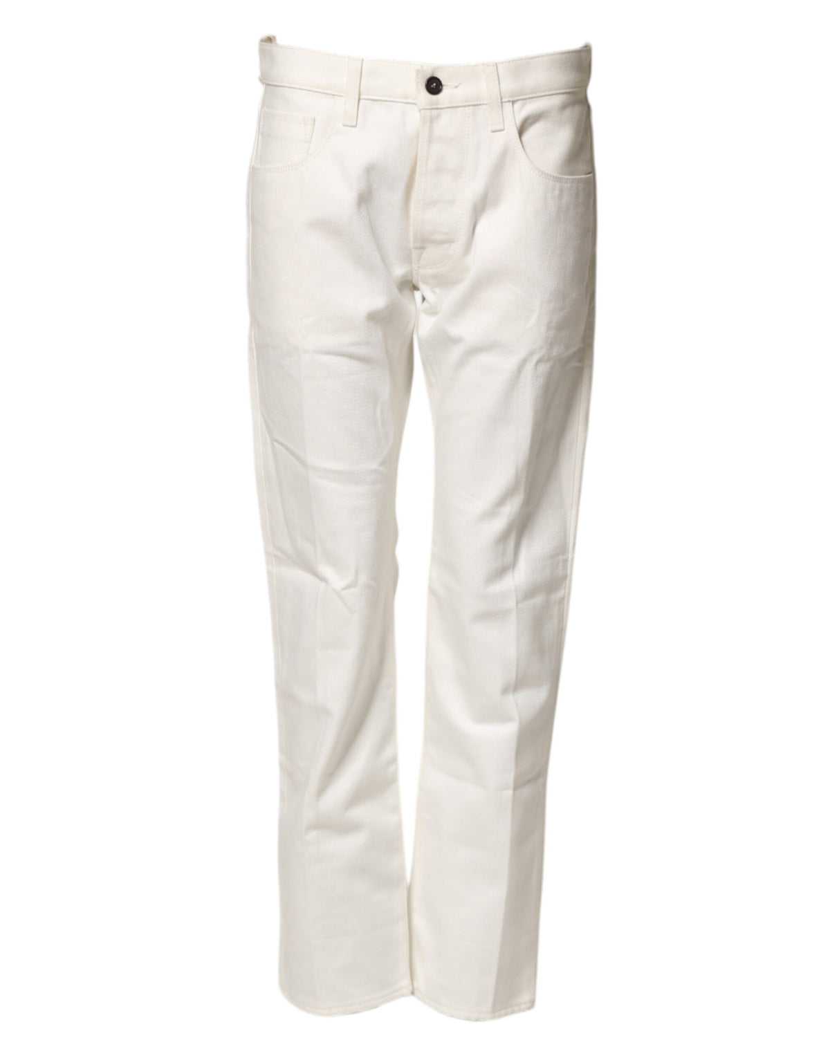 Fortela White Cotton Straight Denim Mid Waist Trouser Jeans