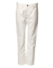Fortela White Cotton Straight Denim Mid Waist Trouser Jeans