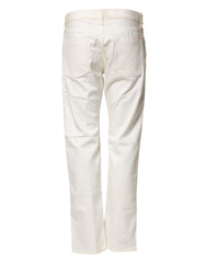 Fortela White Cotton Straight Denim Mid Waist Trouser Jeans