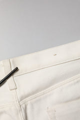 Fortela White Cotton Straight Denim Mid Waist Trouser Jeans