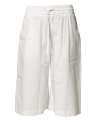 MSGM White Cotton High Waist Wide Leg Straight Bermuda Shorts