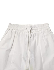 MSGM White Cotton High Waist Wide Leg Straight Bermuda Shorts