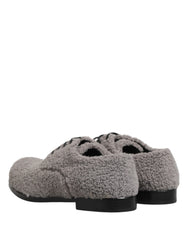 Dolce & Gabbana Gray Fleece Lace Up Men Derby Dress Shoes