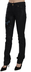 John Galliano Black Swan Floral Embroidered Mid Waist Skinny Denim Jeans
