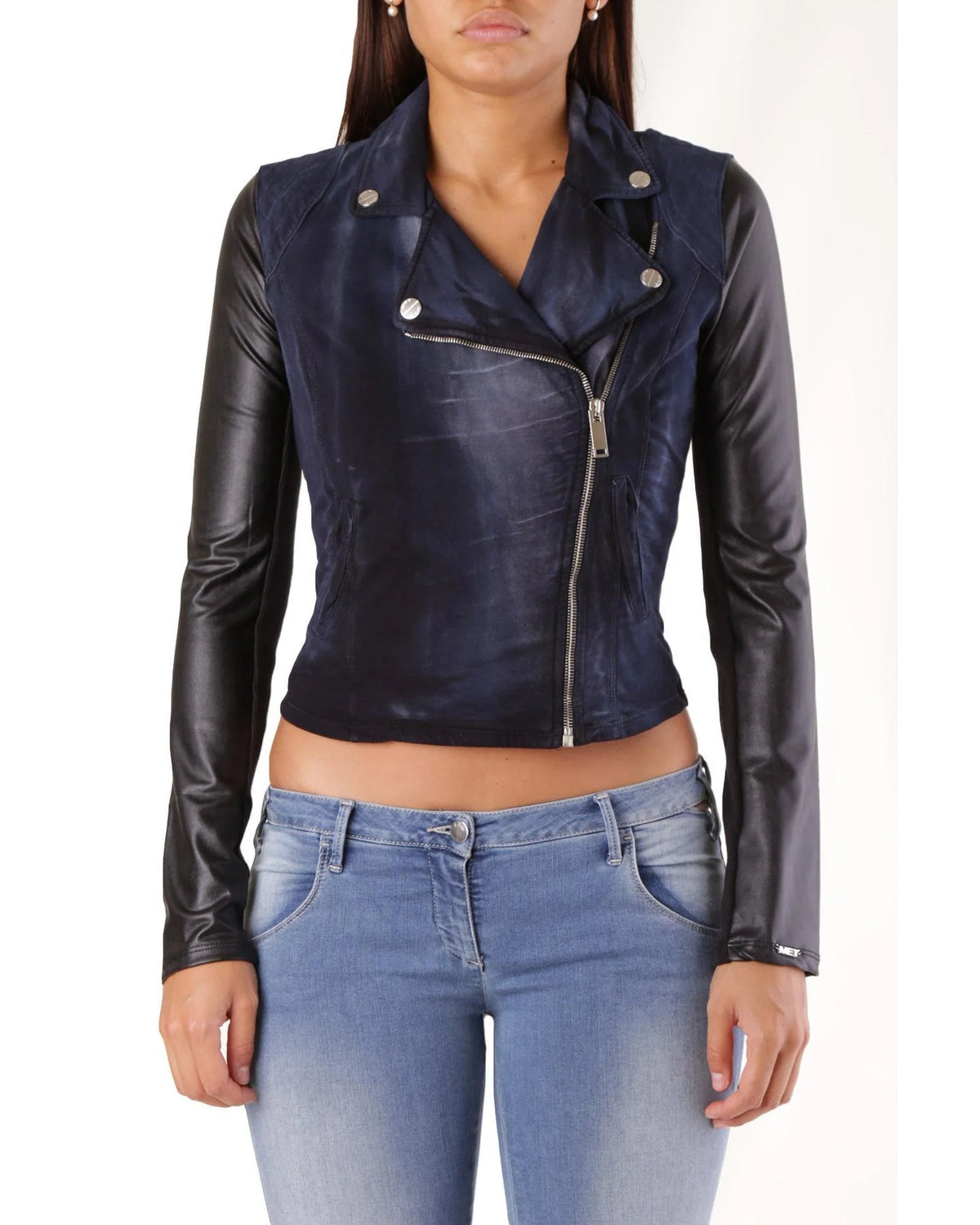 Met Blue Cotton Biker Jacket
