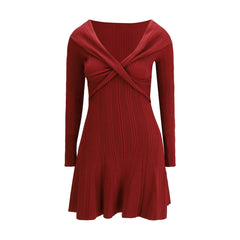 Self-Portrait Bordeaux Viscose Casual Dress