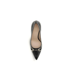 Gucci Black Calf Leather Bos Taurus Mid Heel Pumps