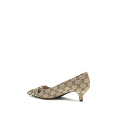 Gucci Beige Fabric Mid Heel Pumps