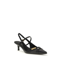 PINKO Black Calf Leather Bos Taurus Mid Heel Pumps
