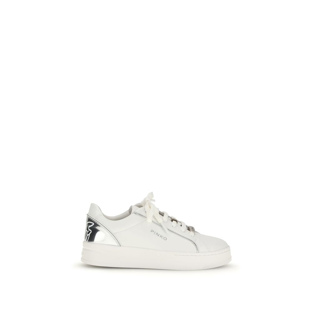 PINKO White Calf Leather Bos Taurus Low Top Sneakers