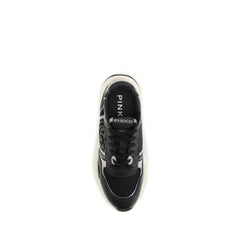 PINKO Black Calf Leather Bos Taurus Athletic Sneakers
