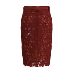 Self-Portrait Bordeaux Polyester Midi Skirt
