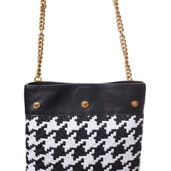 Versace Black And White Leather And Textile Shoulder Bag