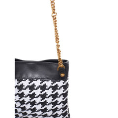 Versace Black And White Leather And Textile Shoulder Bag