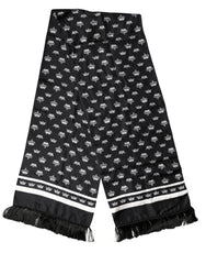 Dolce & Gabbana Black Silk Crown Fringe Neck Wrap 173cm x 32.5cm Scarf