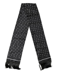Dolce & Gabbana Black White Silk Dotted Print Foulard 140cm X 15cm Scarf