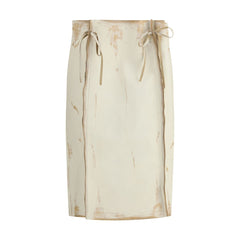 Prada White Calf Leather Bos Taurus Midi Skirt