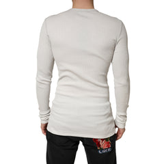 Dolce & Gabbana Gray Ribbed Cotton Long Sleeve Henley  Sweater