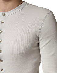 Dolce & Gabbana Gray Ribbed Cotton Long Sleeve Henley  Sweater