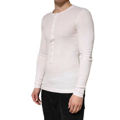 Dolce & Gabbana Ivory Ribbed Cotton Long Sleeve Henley Sweater