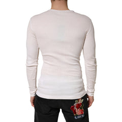 Dolce & Gabbana Ivory Ribbed Cotton Long Sleeve Henley Sweater