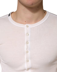 Dolce & Gabbana Ivory Ribbed Cotton Long Sleeve Henley Sweater