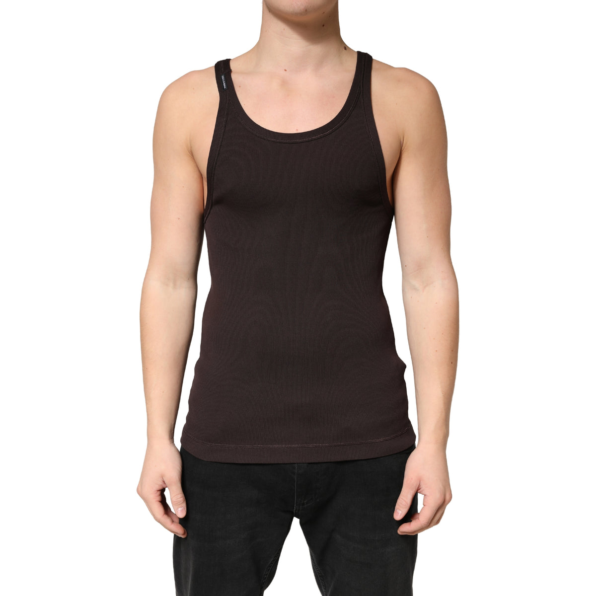 Dolce & Gabbana Brown Cotton Ribbed Sleeveless Tank Top  T-shirt