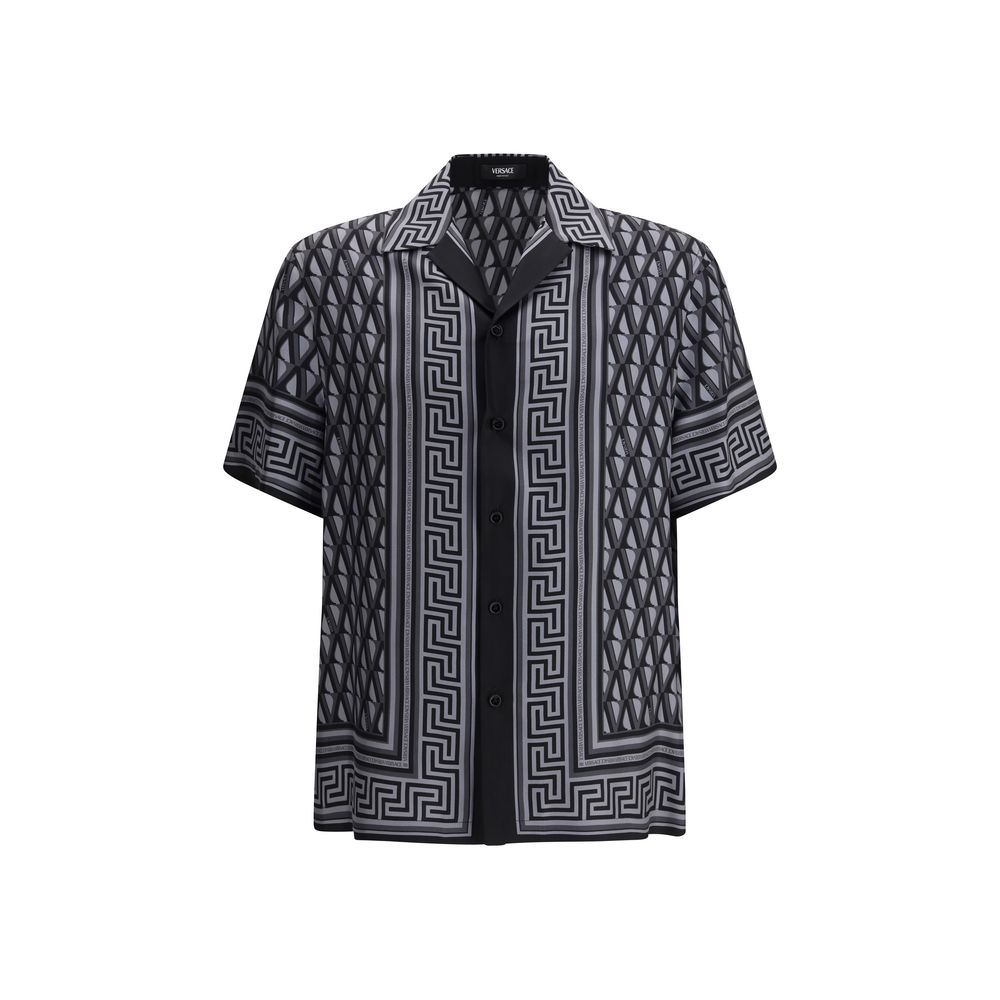 Versace Gray Silk Pattern Shirt