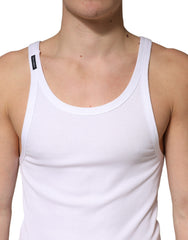 Dolce & Gabbana White Ribbed Cotton Sleeveless Tank Top T-shirt