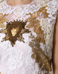 Dolce & Gabbana Ivory Lace Silk Embellished Sleeveless  Dress