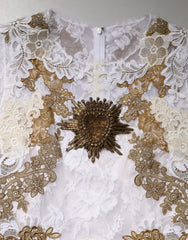 Dolce & Gabbana Ivory Lace Silk Embellished Sleeveless  Dress