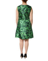 Dolce & Gabbana Green Clover Print Sleeveless A-Line  Dress