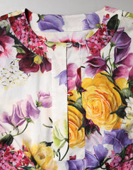Dolce & Gabbana Multicolor Floral Cotton Longsleeves Midi Dress