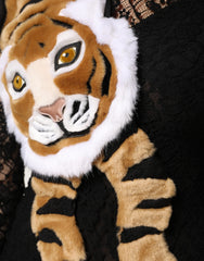 Dolce & Gabbana Black Lace Faux Fur Tiger Appliqué Sheath Dress