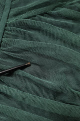 Dolce & Gabbana Green Ruched Mesh Sheer Sleeves Midi Dress