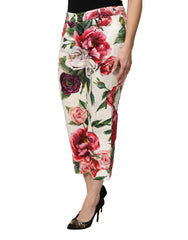 Dolce & Gabbana Multicolor Rose Floral Cropped Trousers Pants