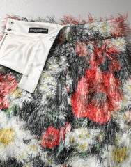 Dolce & Gabbana Multicolor Floral Textured Faux Fur Pencil Skirt