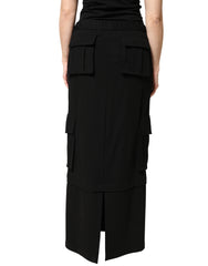 Dolce & Gabbana Black Cotton Drawstring Long Maxi Cargo Skirt