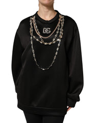 Dolce & Gabbana Black Embellished Logo Crystal Sweatshirt Top