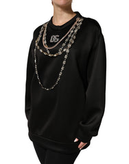 Dolce & Gabbana Black Embellished Logo Crystal Sweatshirt Top