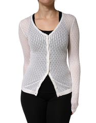Dolce & Gabbana White Lace Silk Knit Long Sleeves Cardigan Top