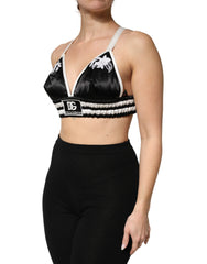 Dolce & Gabbana Black Floral Silk Satin Crop Logo Bralette Top