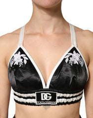 Dolce & Gabbana Black Floral Silk Satin Crop Logo Bralette Top