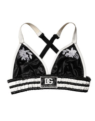 Dolce & Gabbana Black Floral Silk Satin Crop Logo Bralette Top