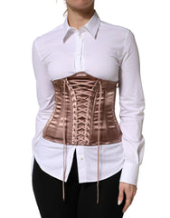 Dolce & Gabbana Rose Gold Waist Cincher Drawstring Corset Top