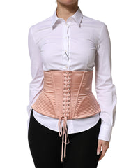 Dolce & Gabbana Pale Pink Silk LaceUp Waist Cincher Corset Top