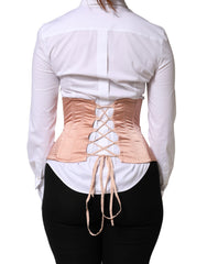 Dolce & Gabbana Pale Pink Silk LaceUp Waist Cincher Corset Top