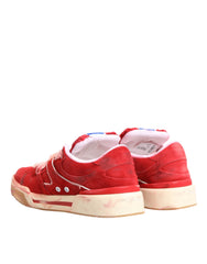 Dolce & Gabbana Red White Suede DG Logo Low Top Sneakers Shoes