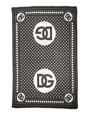 Dolce & Gabbana Black White Polka Dot Logo Stole Wrap 188cm x 116cm Scarf
