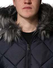 Dolce & Gabbana Black Quilted Fur Shearling Hooded  Jacket